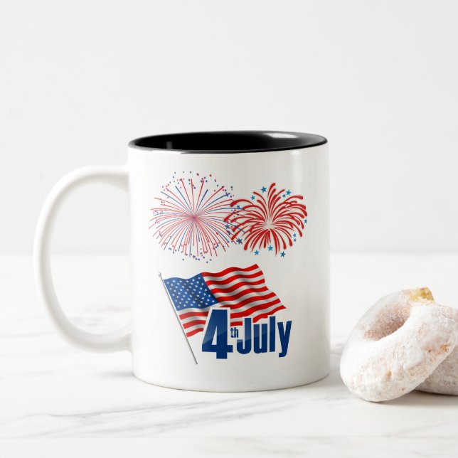 4th of July celebration Two-Tone Coffee Mug (With Donut)