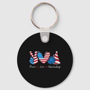 4th Of July Cheer Girls Cheerleading American Flag Key Ring