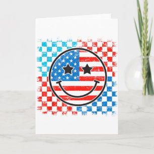 4th Of July Chequered Smile Face Red White Blue Us Card