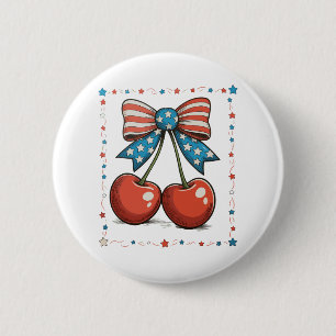 4th Of July Cherries Bow 250th Anniversary 6 Cm Round Badge