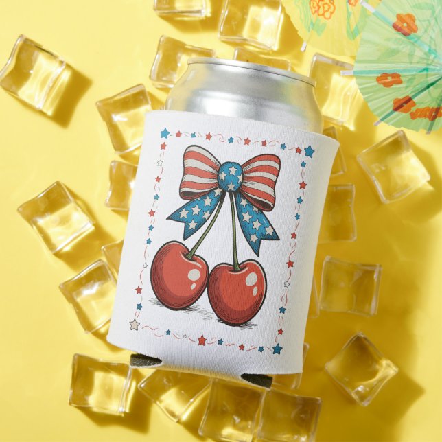 4th Of July Cherries Bow 250th Anniversary Can Cooler (In Situ Summer)