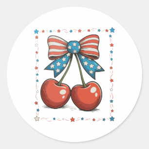 4th Of July Cherries Bow 250th Anniversary Classic Round Sticker