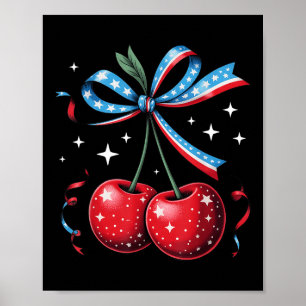 4th Of July Cherries Coquette Bow Patriotic Cherry Poster