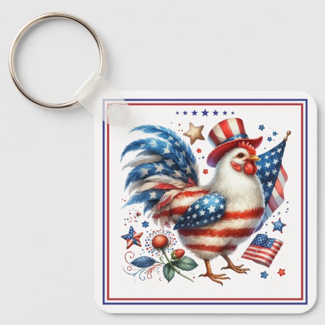 4th of July Chicken Clipart-61531 Key Ring (Front)
