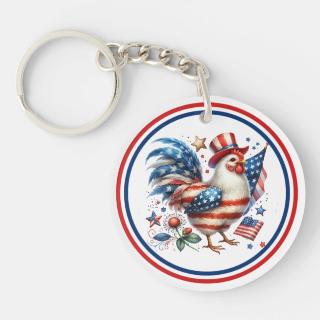 4th of July Chicken Clipart-61531 Key Ring (Front)