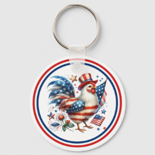 4th of July Chicken Clipart-61531 Key Ring