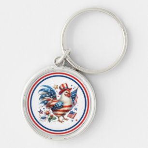 4th of July Chicken Clipart-61531 Key Ring