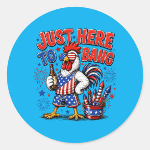 4th Of July Chicken Fireworks Here To Bang Retro Classic Round Sticker