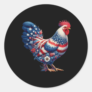 4th Of July Chicken Patriotic Usa Flag Floral Chic Classic Round Sticker