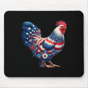 4th Of July Chicken Patriotic Usa Flag Floral Chic Mouse Pad