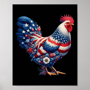 4th Of July Chicken Patriotic Usa Flag Floral Chic Poster