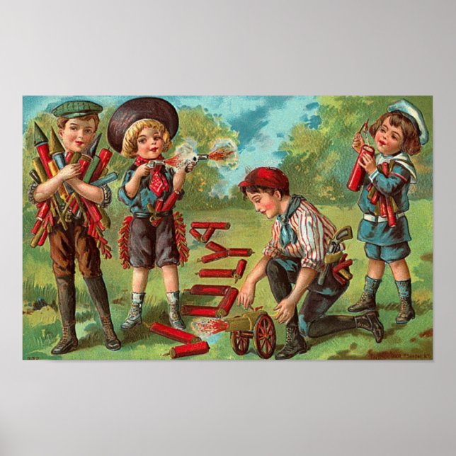 4th of July Children with Fireworks Poster (Front)