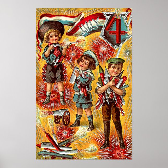 4th of July - Children with Fireworks Poster (Front)
