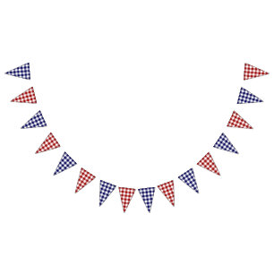 4th of July Classic Red White Blue Gingham Pattern Bunting