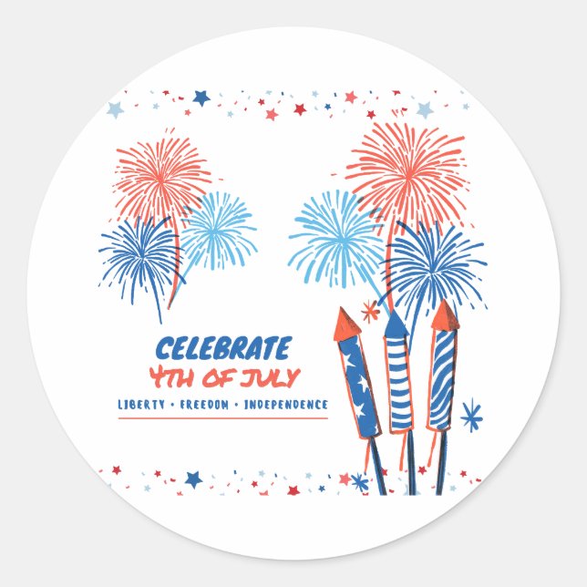 4th of july  classic round sticker (Front)