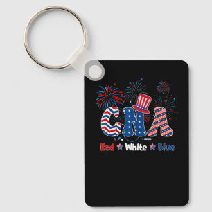 4th Of July CNA Nurse Red White Blue USA Flag Patr Key Ring