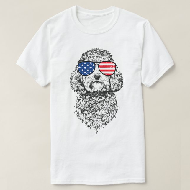 4th of July Cockapoo Doodle Dog Patriotic USA Sung T-Shirt (Design Front)