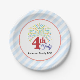 4th of July Colourful Fireworks Personalised Paper Plate