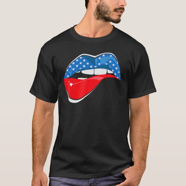 4th Of July Cool Lips Sexy Leopard US American Fla T-Shirt (Front)