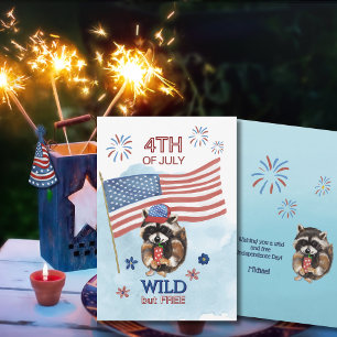 4th of July cool Patriotic Racoon Card