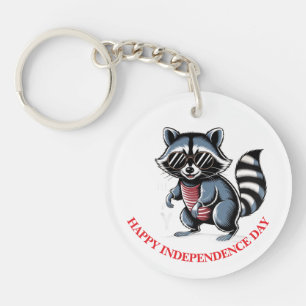 "4th of July" Cool Racoon Patriotic Key Ring