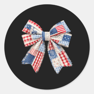 4th of July Coquette Bow American Flag Girl Women Classic Round Sticker