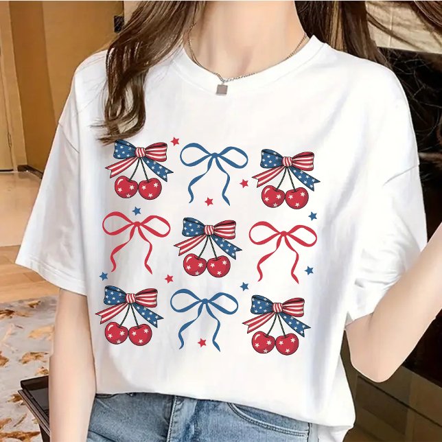 4th of July Coquette Bow Shirt, Patriotic USA Tee (4th of July shirt, coquette bow shirt, patriotic shirt, USA flag shirt, America shirt, birthday gift)