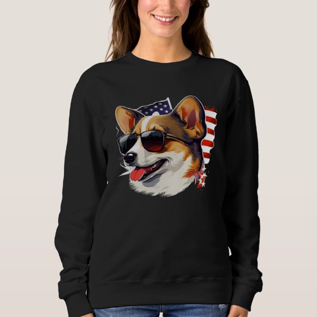 4th Of July Corgi American Flag Dog Sweatshirt (Front)