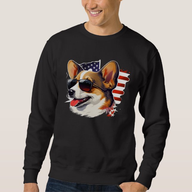 4th Of July Corgi American Flag Dog Sweatshirt (Front)