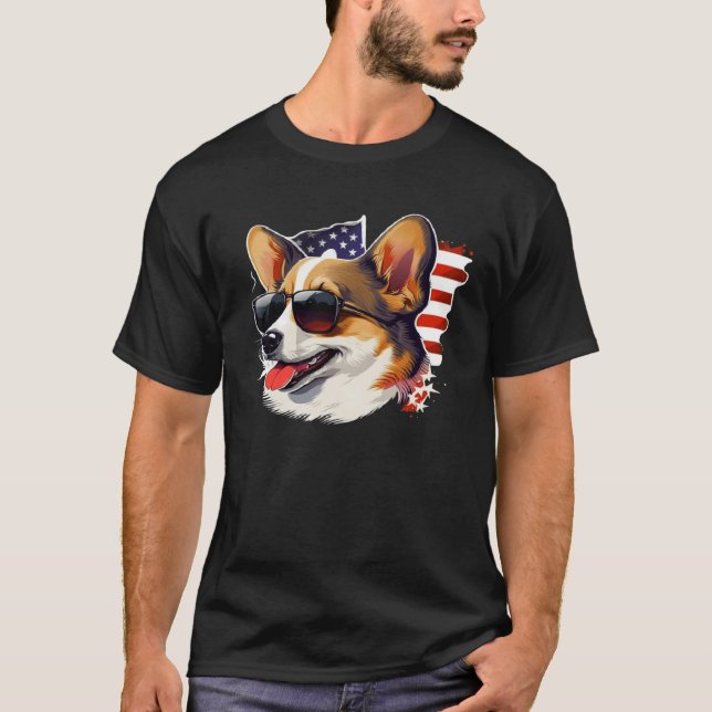 4th Of July Corgi American Flag Dog T-Shirt (Front)