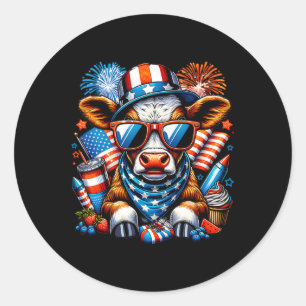 4th Of July Cow Heifer Patriotic Cow Farmer Classic Round Sticker