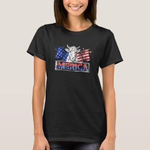 4th Of July Cow Merica American Flag Patriotic T-Shirt