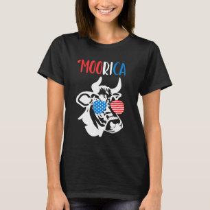 4th Of July Cow Merica Moorica American Flag T-Shirt