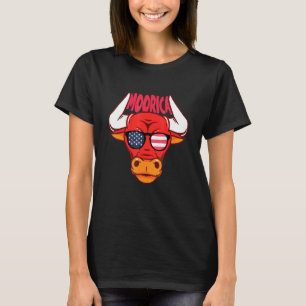 4th Of July Cow Moorica American Flag Patriotic Us T-Shirt