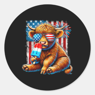 4th Of July Cow Popsicle Firework Usa American 1  Classic Round Sticker