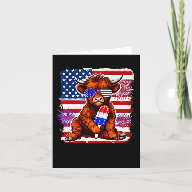 4th Of July Cow Popsicle Firework Usa American  Card (Front)