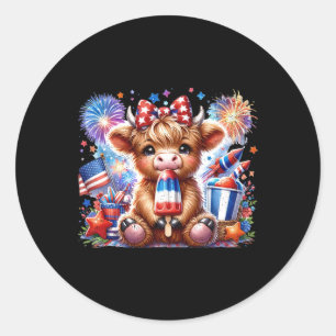 4th Of July Cow Popsicle Firework Usa American Classic Round Sticker
