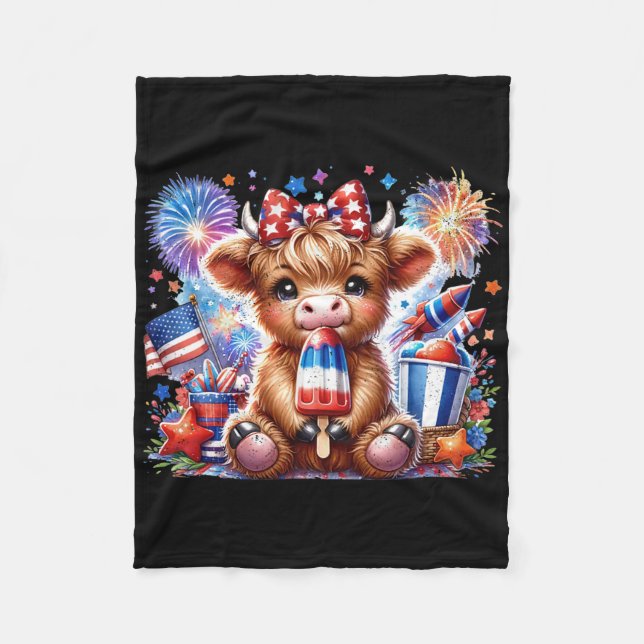 4th Of July Cow Popsicle Firework Usa American  Fleece Blanket (Front)