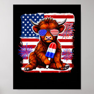 4th Of July Cow Popsicle Firework Usa American  Poster