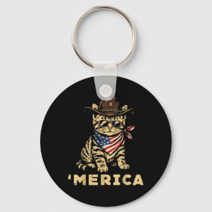 4th of July Cowboy Cat Merica Patriotic Women Key Ring