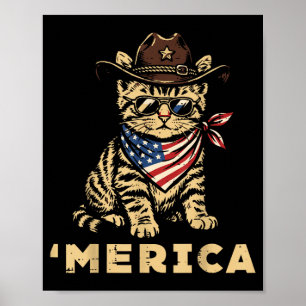 4th of July Cowboy Cat Merica Patriotic Women Poster