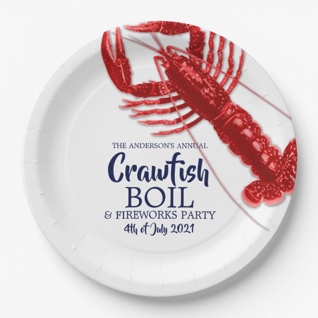  4th of July Crawfish Boil Summer Party white Paper Plate (Front)