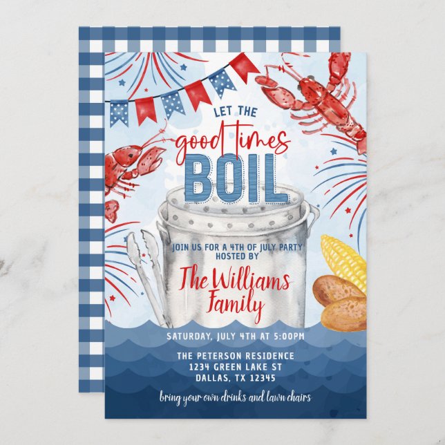 4th of July Crawfish Seafood Boil Party Invitation (Front/Back)