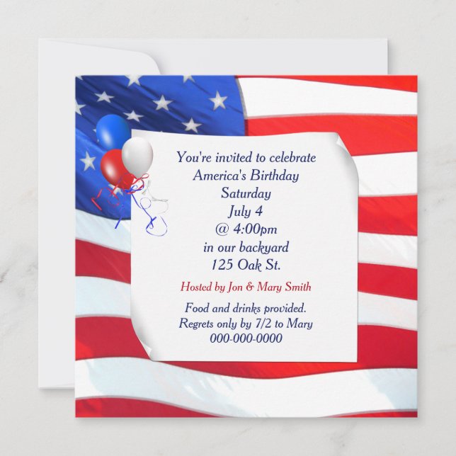 4th of July Curled Paper on Flag Invitation (Front)