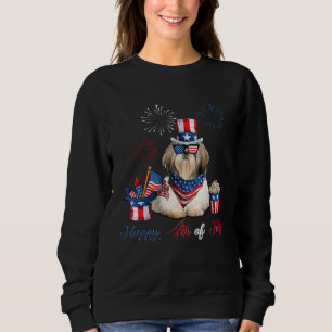 4th of July Cute American Flag Shih Tzu Dog Firew Sweatshirt