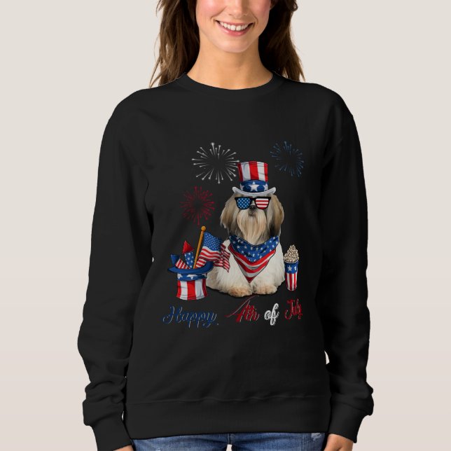 4th of July Cute American Flag  Shih Tzu Dog Firew Sweatshirt (Front)