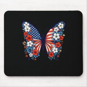 4th Of July Cute Butterfly Flower Red White Blue U Mouse Pad