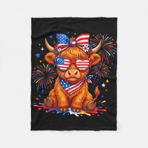 4th of july cute highland cow popsicle usa flag fleece blanket