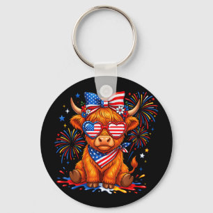 4th of july cute highland cow popsicle usa flag key ring