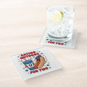 4th Of July Cute Hotdogs Glass Coaster